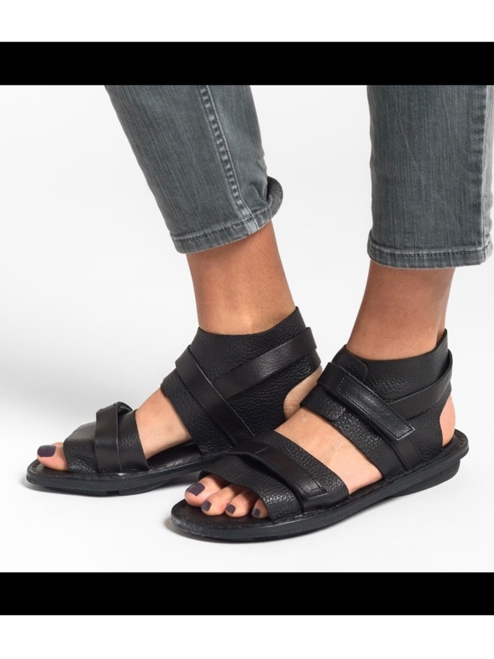 Trippen Closed Rom Ankle Strap Black Velcro Sandals size 39 US 8.5-9 Handmade
